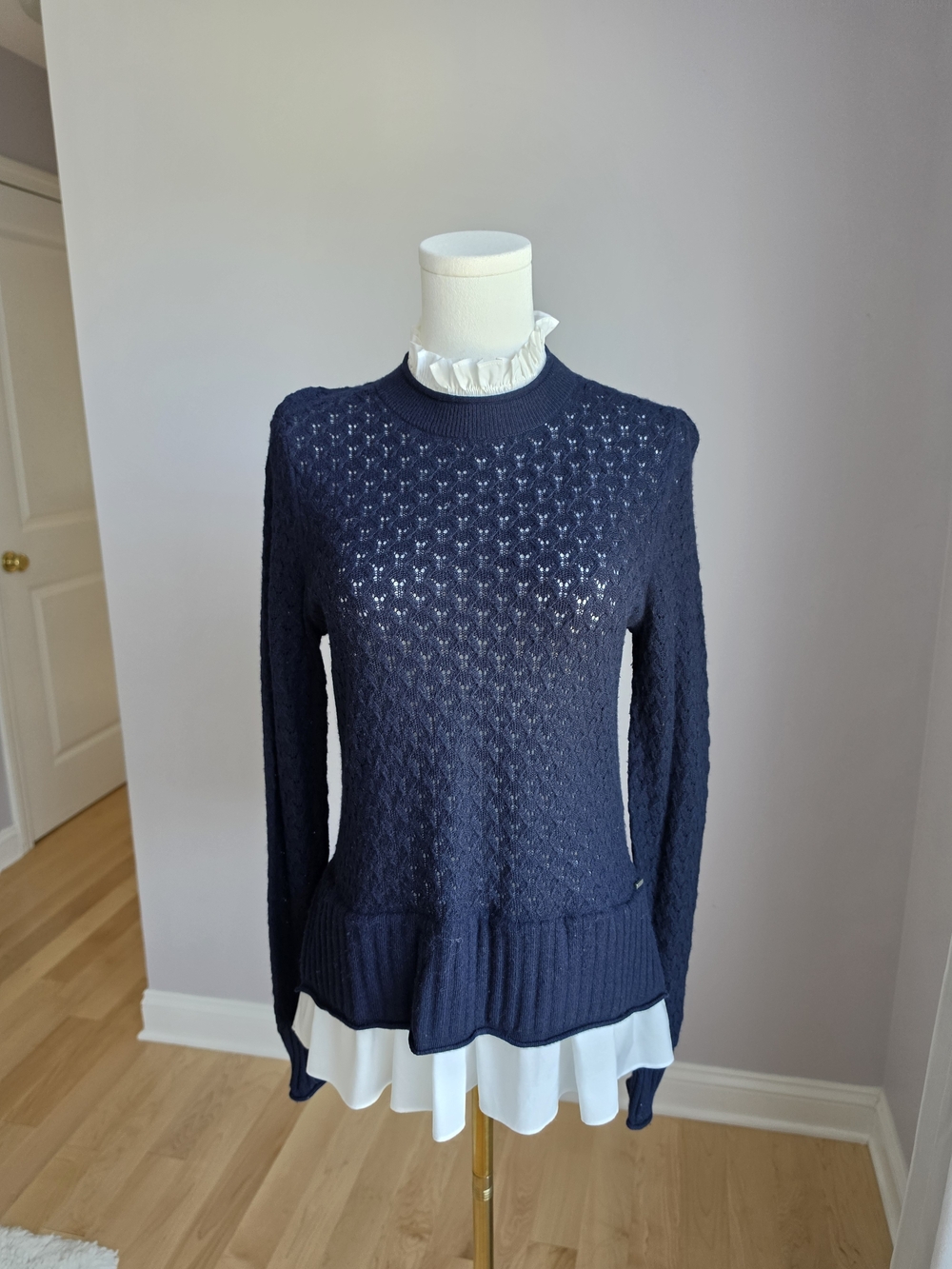 Ted Baker Navy Open-Weave Ruffle Hem Sweater